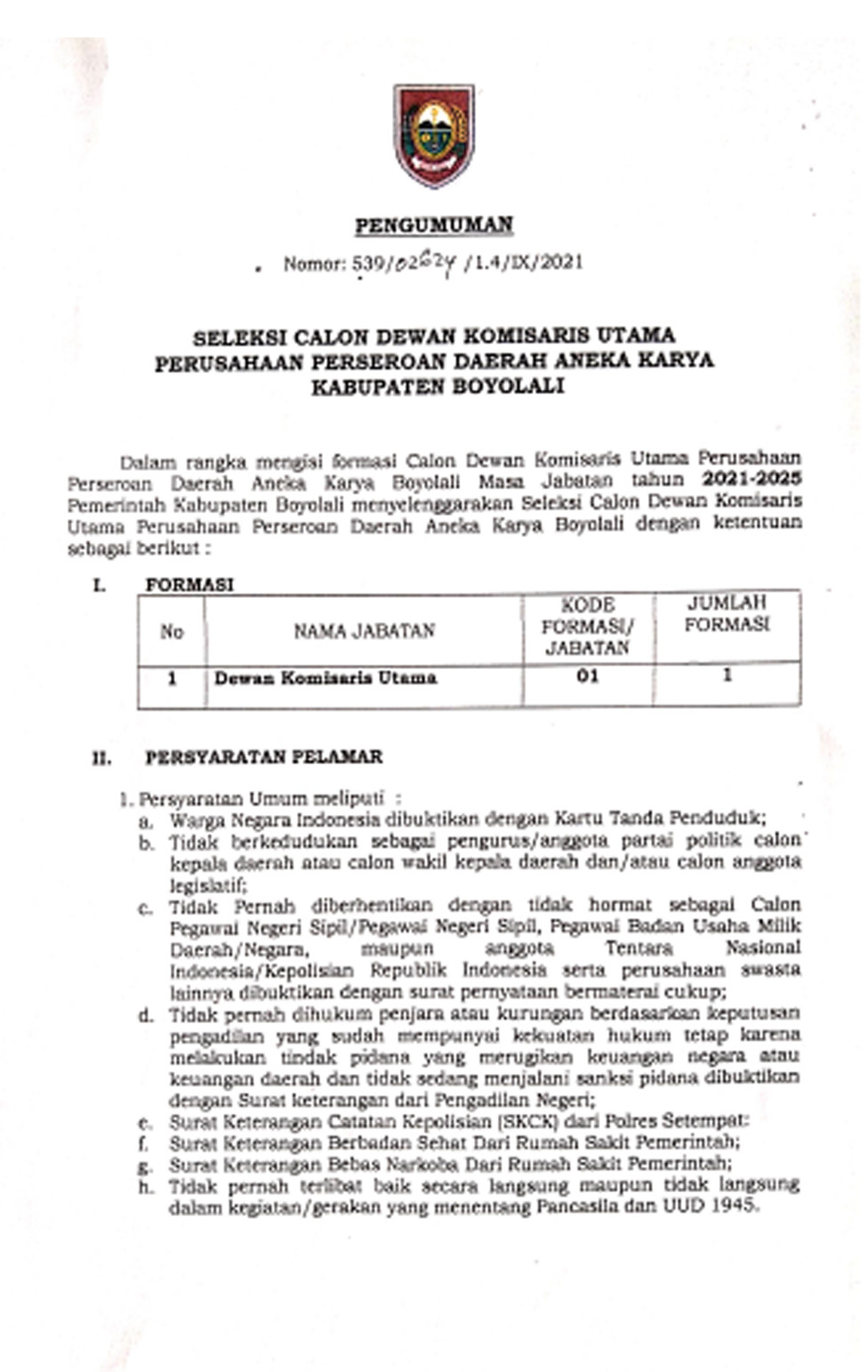 SELEKSI DEKOM UTAMA PT AKB